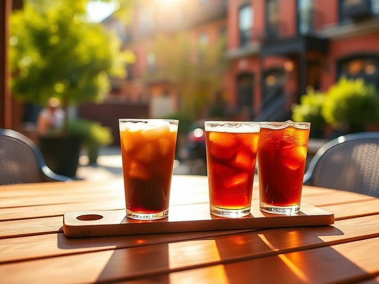 Iced cold brew flight on a sunny Brooklyn patio